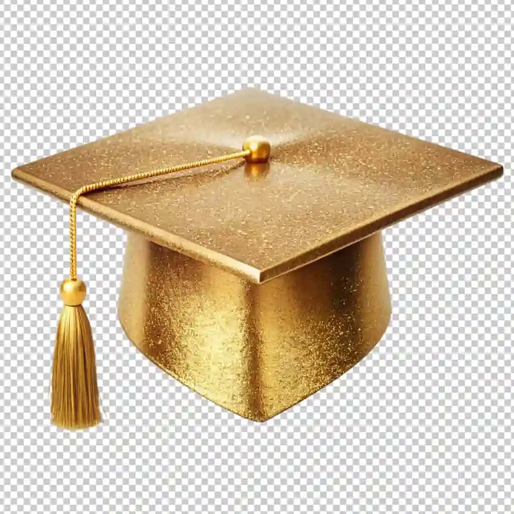 Oltin effektli shaffof fon bilan 2025-sinf bitiruv qalpoqchasi | Class 2025 graduation cap with golden effect transparent background