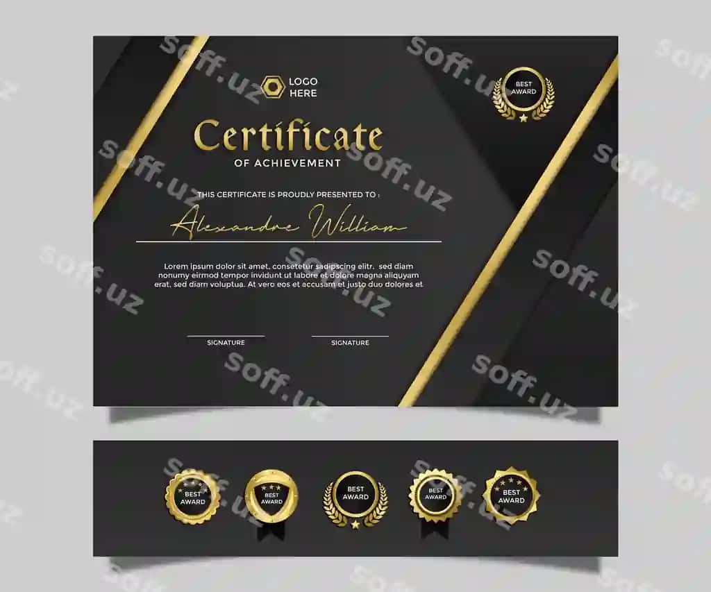 Boylik zamonaviy oddiy manzara sertifikat dizayni qora oltin 8 | Luxury modern simple lanscape certificate design black gold 8
