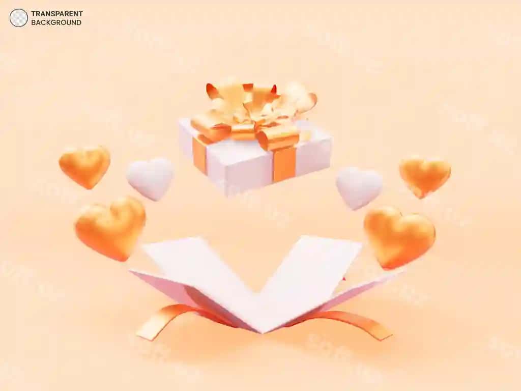 Ochilgan sovg'a qutisi sevgi yuragi ikonkali 3D render illustratsiyasi | Open gift box with love heart icon 3d render illustration