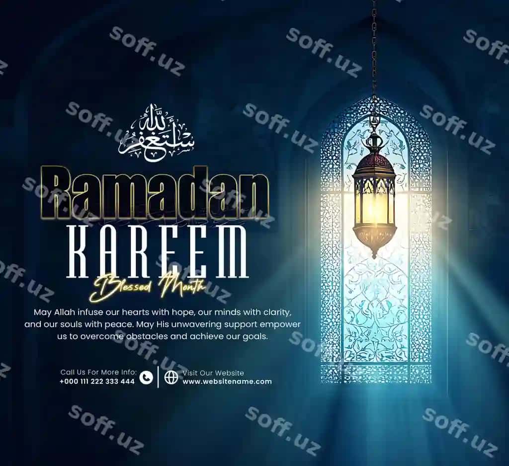 Ramdan kareem ijtimoiy tarmoqlar qiziqarli islam stilidagi xona bilan | Ramdan kareem social media with intriguing islamicstyle room with