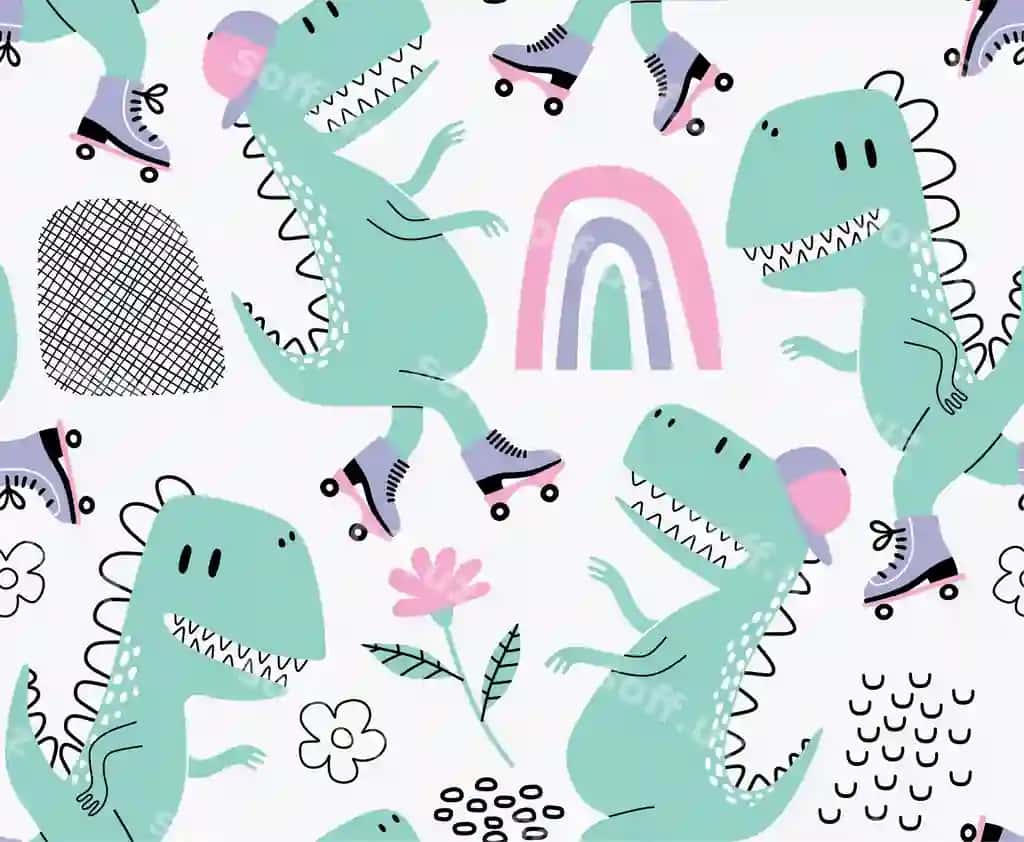 Yoqimli dinozavrlar bilan choksiz naqsh | Seamless pattern with cute dinosaurs roller skater