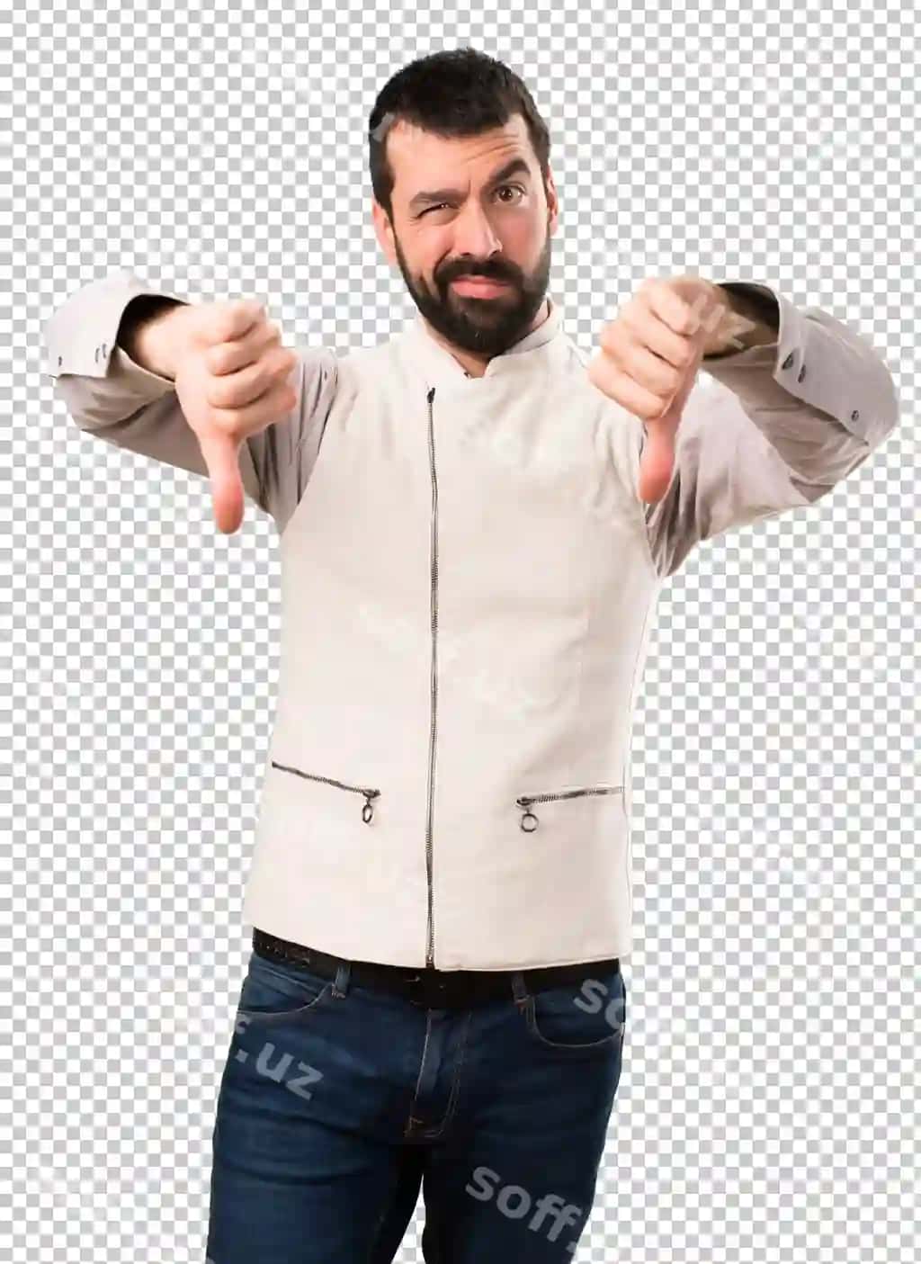 Chiroyli erkak jaket kiygan yomon signal beruvchi | Handsome man with vest making bad signal