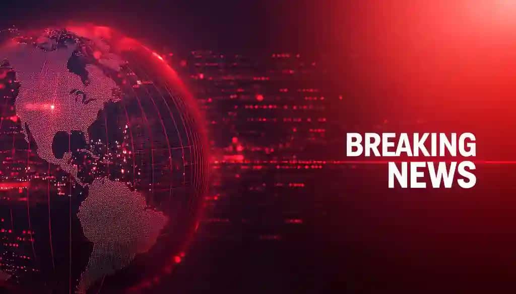 Qizil fonda to'q lentali so'nggi yangiliklar grafikasi | Breaking news graphic with red background dark ribbon