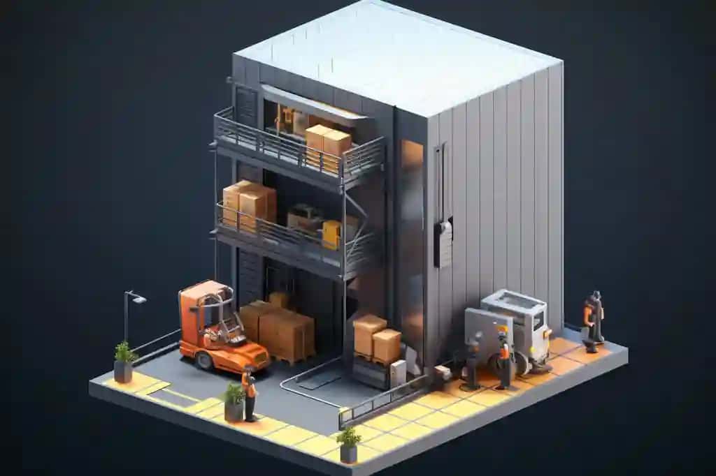 Yuk liftining izometrik qo'nishi | Freight elevator isometric landing