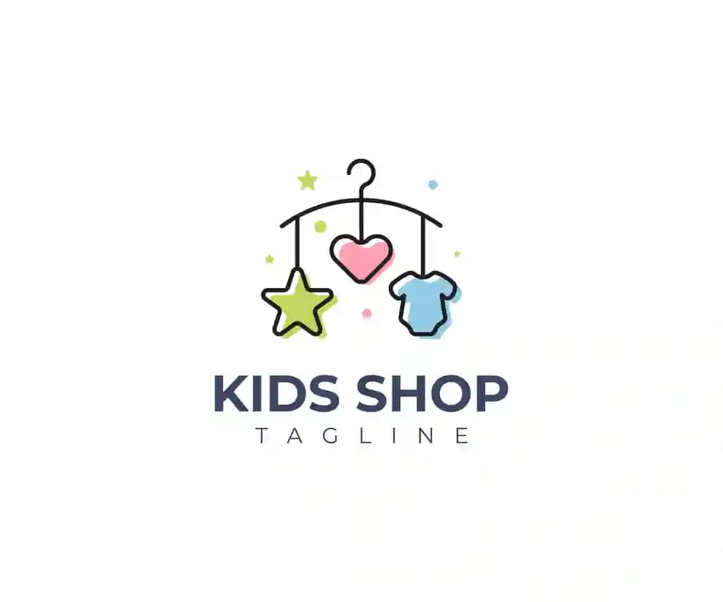 Bolalar do'koni logotipi chaqaloq mobil kiyimlari chizilgan dizayn | Kids shop logo baby mobile clothing line art design