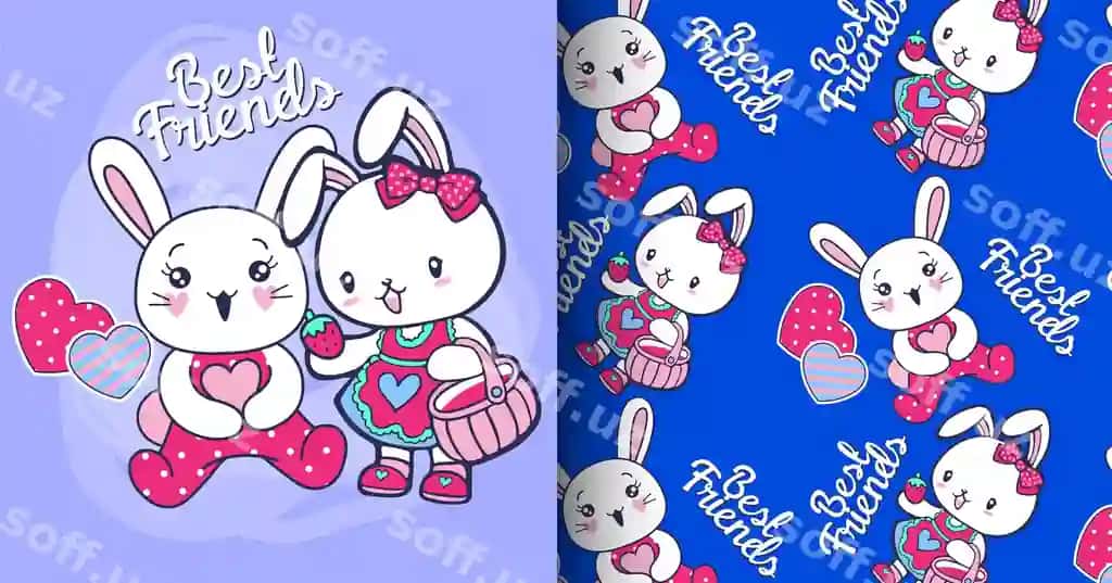 Qo'l bilan chizilgan chiroyli tulki naqsh komplekti | Hand drawn cute rabbit pattern set