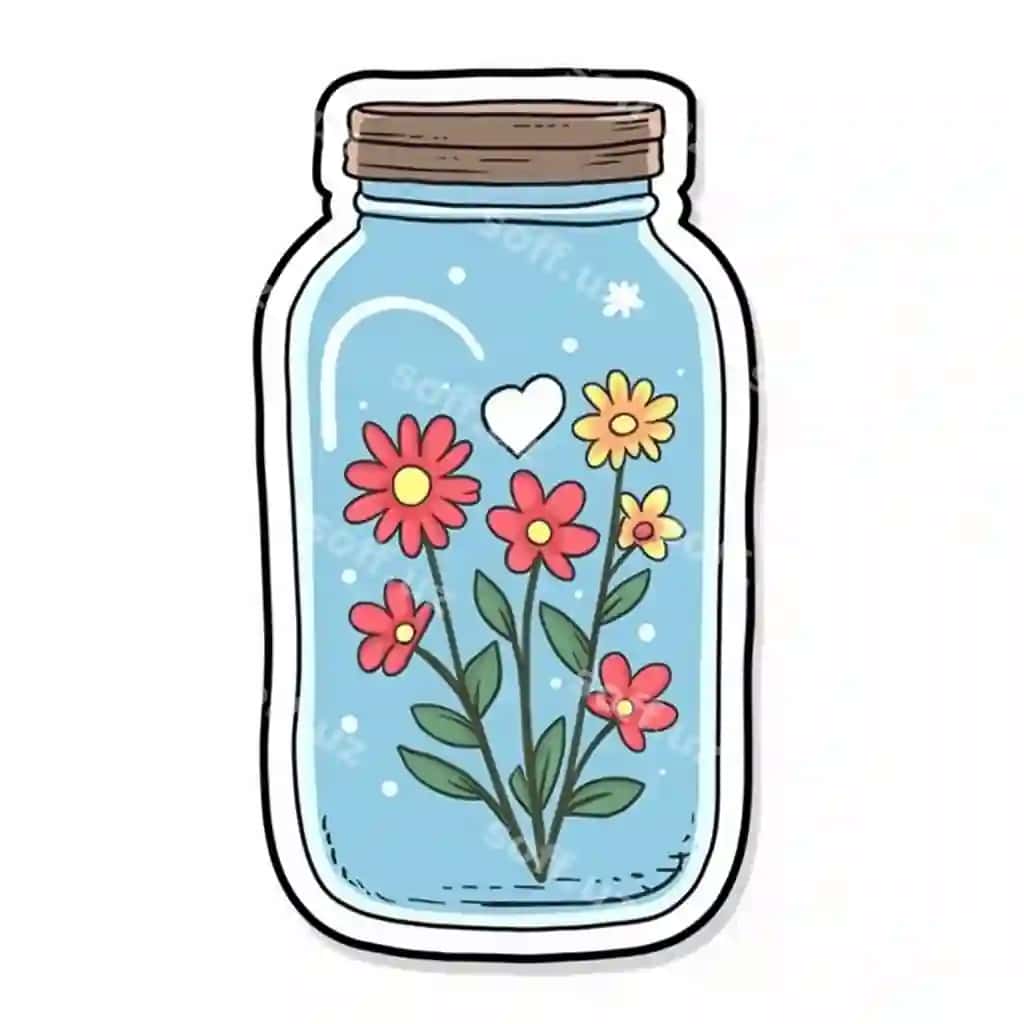Ichida gullar bo'lgan banka, oq orqa fonda, generativ sun'iy intellekt | Jar with flowers inside it white background generative ai