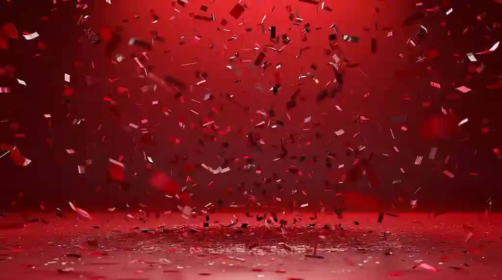 Qizil fonda qizil konfeti tushmoqda | Red confetti falling red background