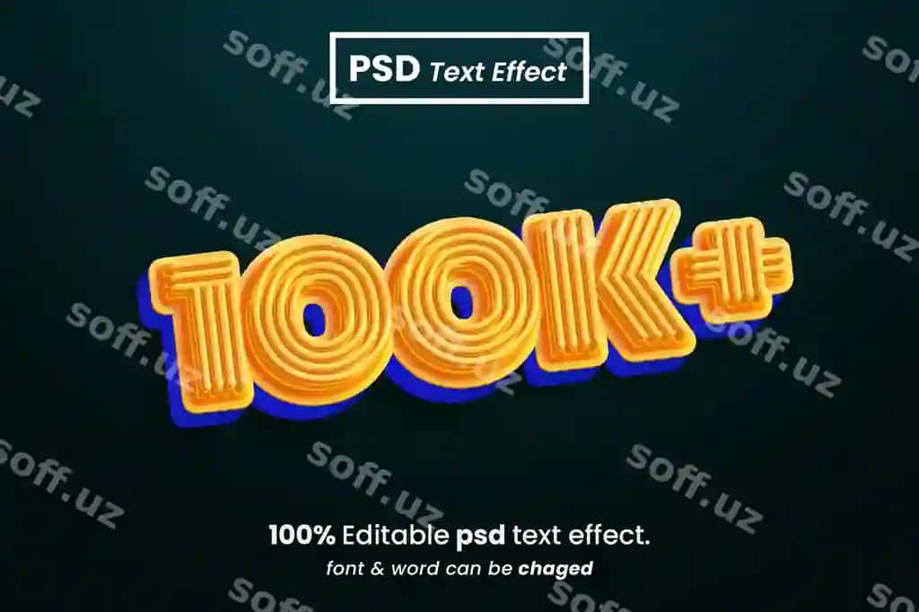 100k tahrir qilish mumkin 3-o'lchovli matn effekti | 100k editable 3d text effect