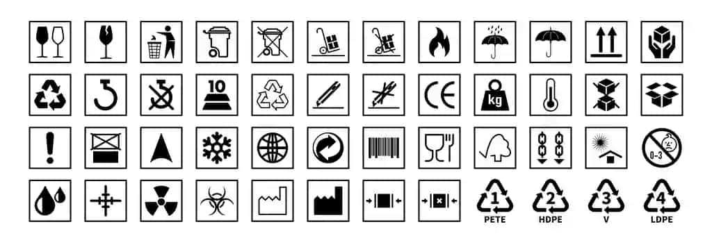 Umumiy qadoqlash haqida ogohlantirish belgisi o'rnatilgan umumiy ogohlantirish belgisi qora rangda | Common packaging warning symbol set common warning symbol set black
