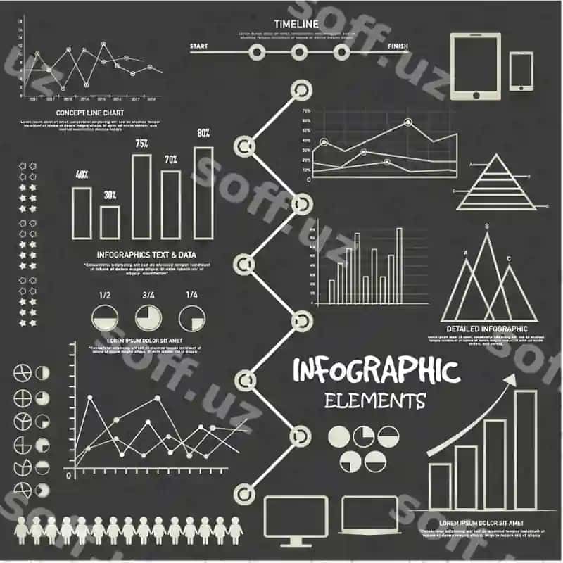 Oq infografika buyumlari assortimenti | Assortment white infographic items