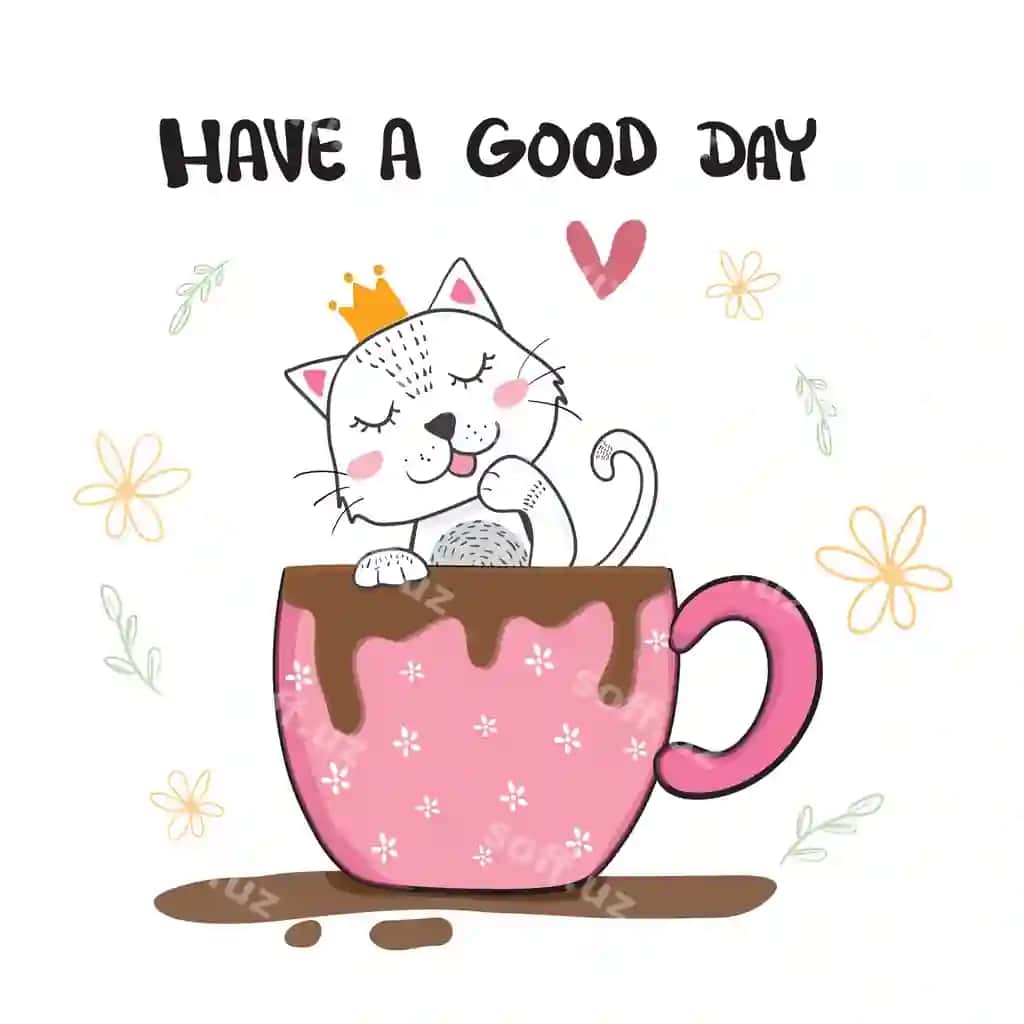 Chiroyli mushuk tushqatgan qo'l kofe stakani qo'l bilan chizilgan | Cute cat licking hand cup coffee hand drawn