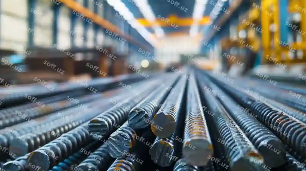 Po'latdan yasalgan po'lat panjaralar omborga yig'ilgan | Bunch steel bars are stacked up warehouse