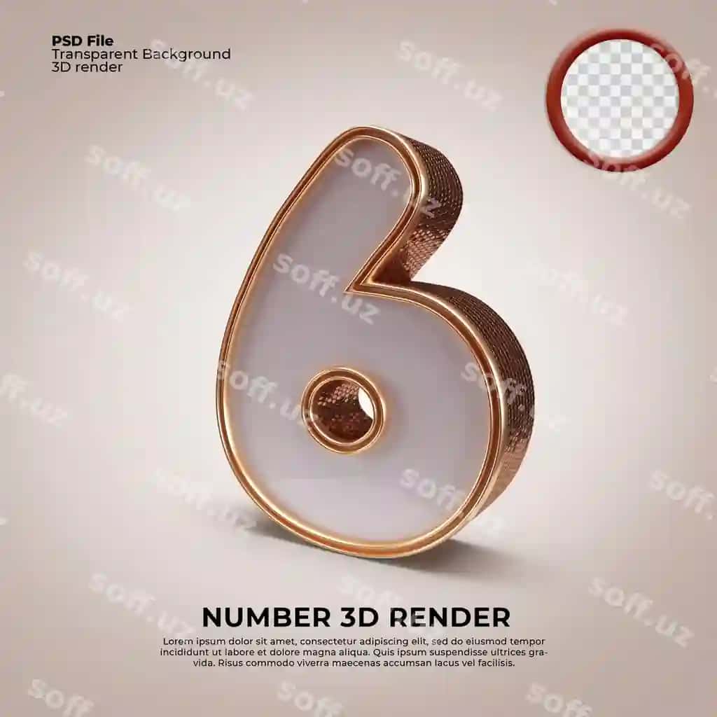 3d render hashiat 6-raqamli oltin uslubi sut oq | 3d render luxury number 6 gold style milk white
