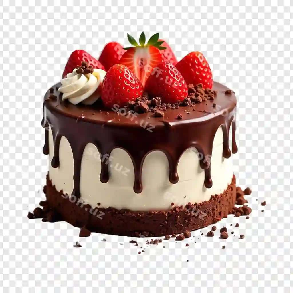 Shirin tug'ilgan kuni uchun tort ajraltirilgan shaffof orqa fonda | Delicious birthday cake isolated transparent background
