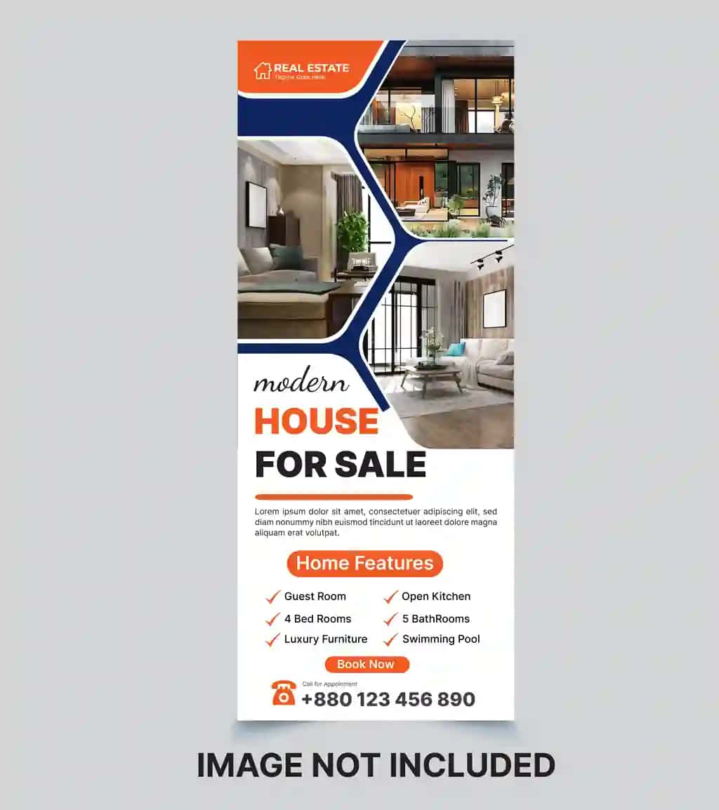 Ko'chmas mulk varaqasi banner dizayni | Real estate flyer roll up banner design