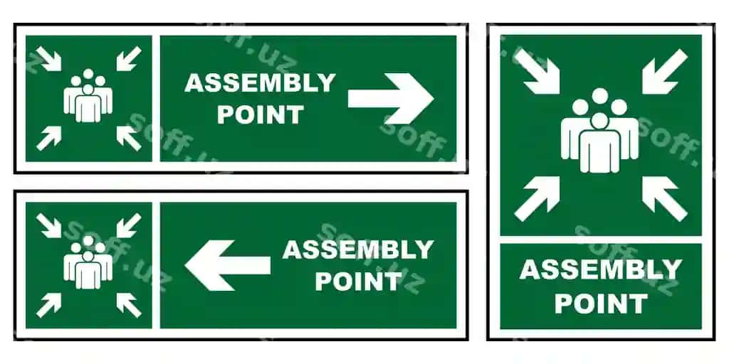 Favqulodda evakuatsiya to'plash nuqtasi belgi majmuasi xavfsizlik to'g'ilishi | Emergency evacuation assembly point sign bundle safety gathering