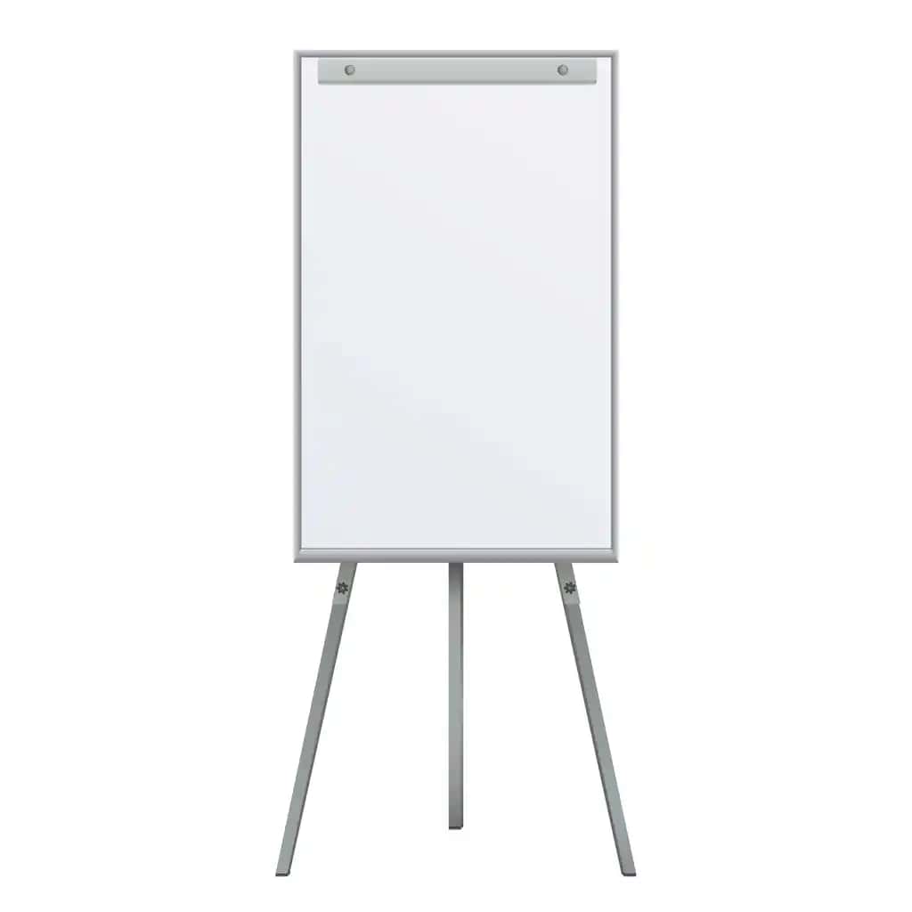 Bo'sh flip-chart bo'sh tripod oq fon ofis doskasi | Empty flip chart blank tripod white background office whiteboard