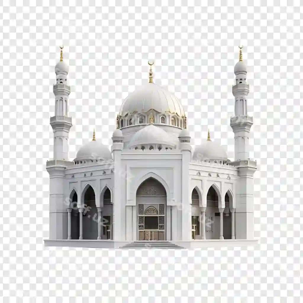 Ajoyib oq masjid me'morchiligi islam gumbazi ajralgan shaffof | Magnificent white mosque architecture islamic dome isolated transparent