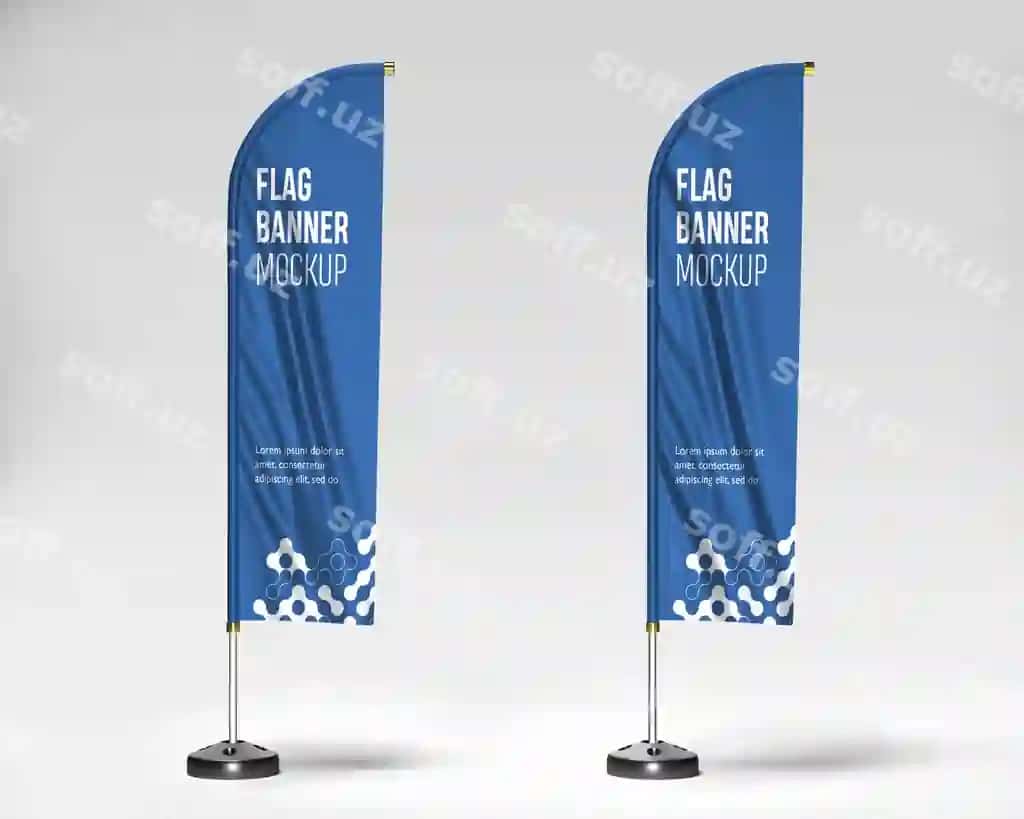 Targ'ibot qanotli bayroq baner mockup | Promotion feather flag banner mockup 2