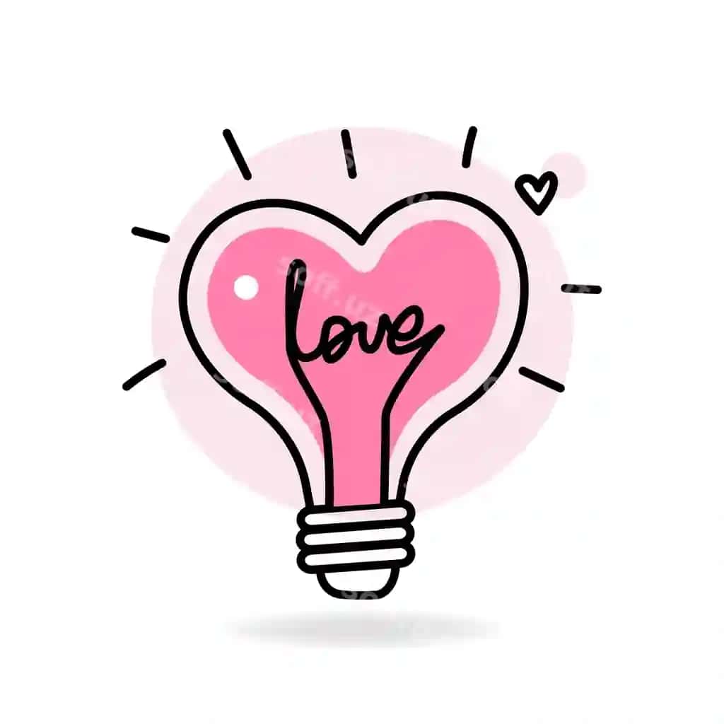 Yurak shaklidagi sevgi so'zi tushirilgan elektr chiroq, doodle uslubidagi eskiz belgisi | Electric lamp with form heart word love sketch doodle style icon