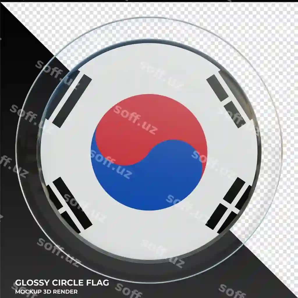Janubiy Koreyaning realistik 3D teksturali yaltiroq doira bayrog'i | South korea realistic 3d textured glossy circle flag