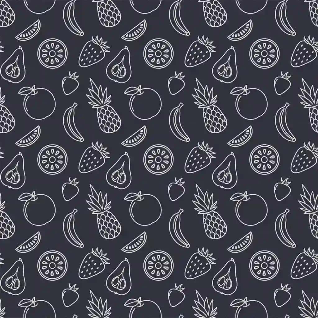 To'q rangli meva kontur naqsh oshxona dekor menyu dizayni | Dark fruit outline pattern kitchen decor menu design