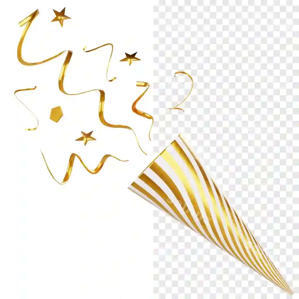 Oltin to'p popper 3D illustratsiyasi | Gold party popper 3d illustration