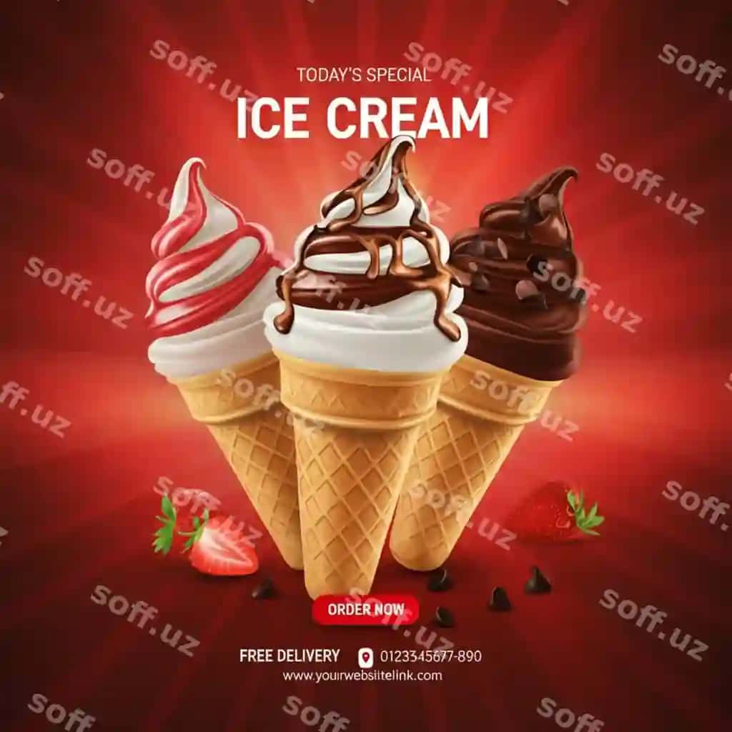 Qizil fonli reklama muzqaymoqi | Advertisement ice cream with red background