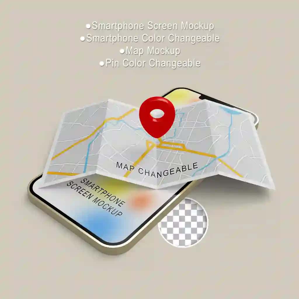 3D realistik smartfon ekrani maketi xaritasi maketini joylashuvi bilan ko‘rsatadi | 3d render realistic smartphone screen mockup map mockup with location