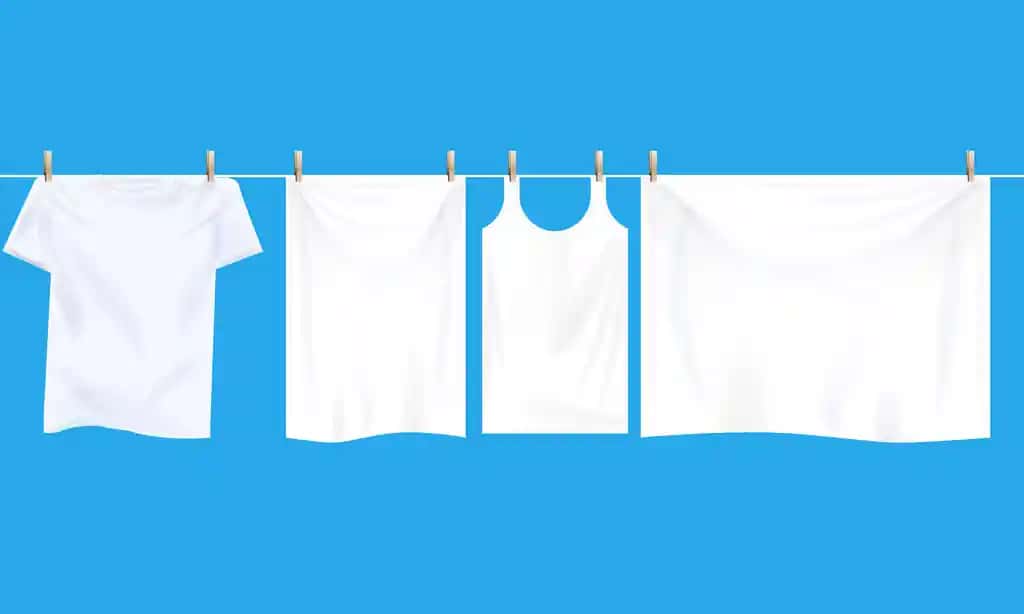 Yorqin oq kiyimlar simga osilgan quruq real tasvirlangan | Bright white clothes hanging out wire dry realistic illustrated
