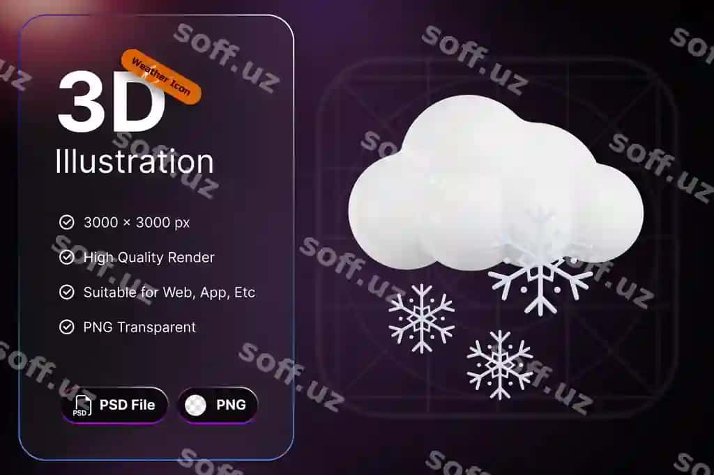 3D render ob-havo piktogrammalari bulutli qor bashorati dizayni veb-ilova | 3d render weather icons cloud snow forecast design application web