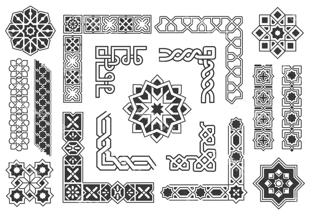 Islomiy chegara naqshi dizayn elementi vektor illustratsiyasi | Islamic border pattern design element vector illustration