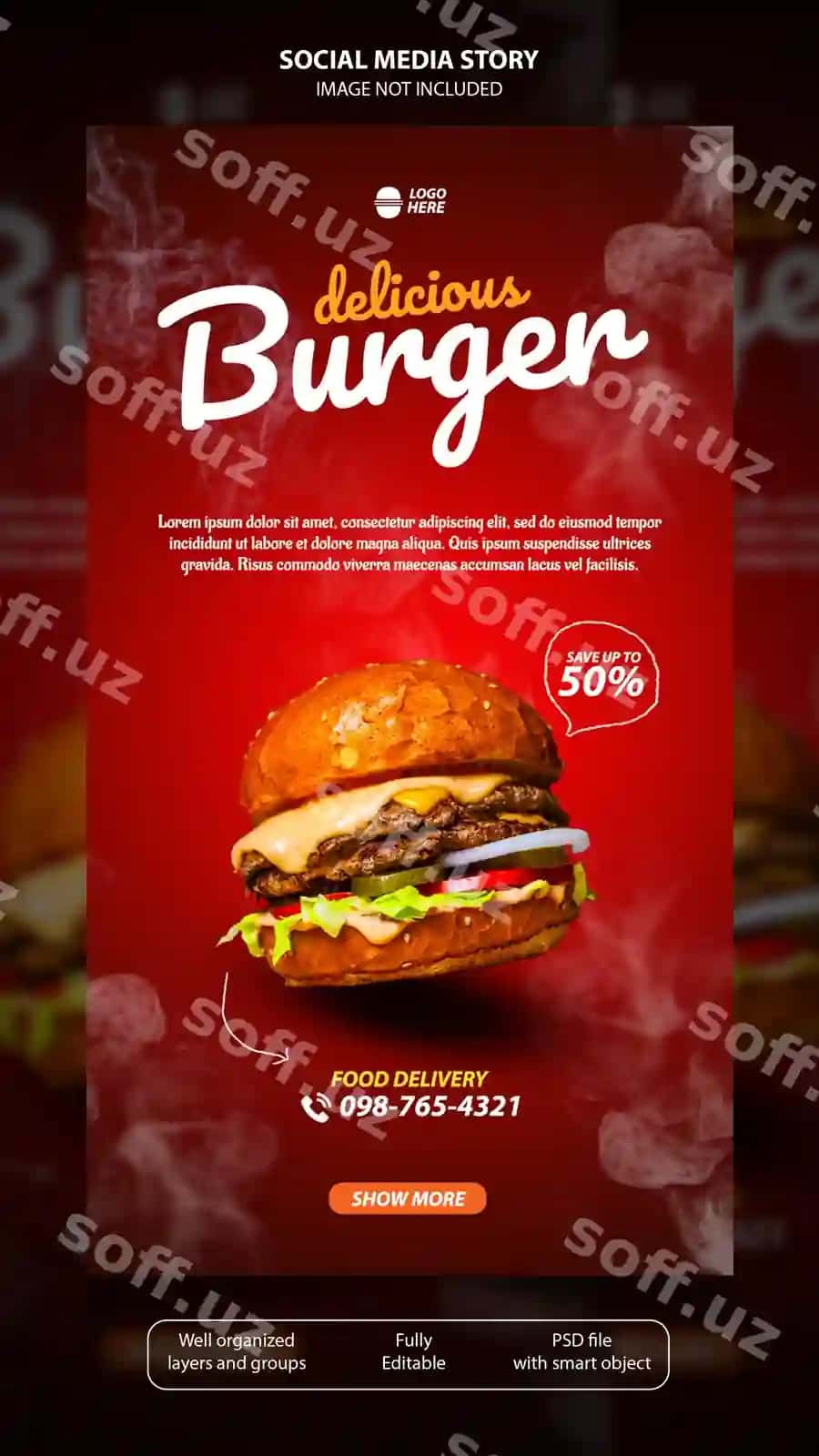 Issiq burger ijtimoiy media story shabloni | Hot burger social media story template