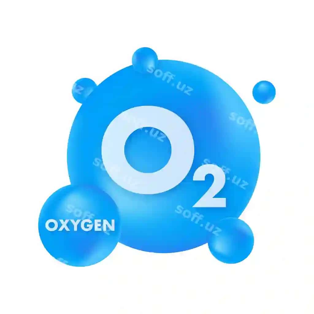 Atrofdagi atomlar ko'k shar hosil qiluvchi kislorod molekulasi o2 | Oxygen molecule o2 with surrounding atoms forming blue sphere