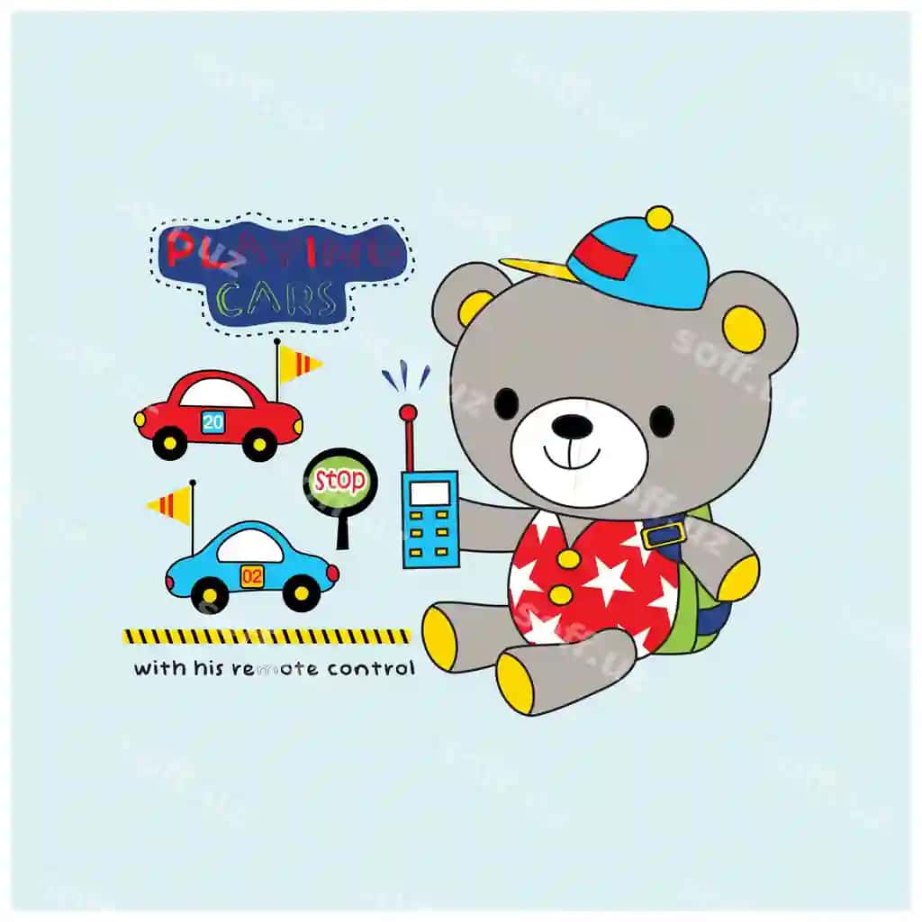 Chiroyli ari o'yin avtomobili bilan multfilm vektor illustratsiyasi | Cute bear with toy car cartoon vector illustration