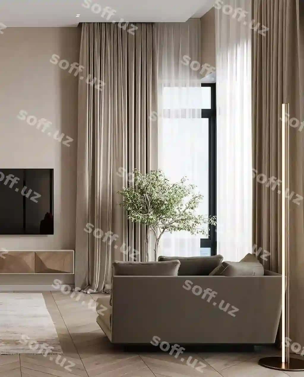 O'yin xona divanli daraxtli burch | Living room with couch tree corner