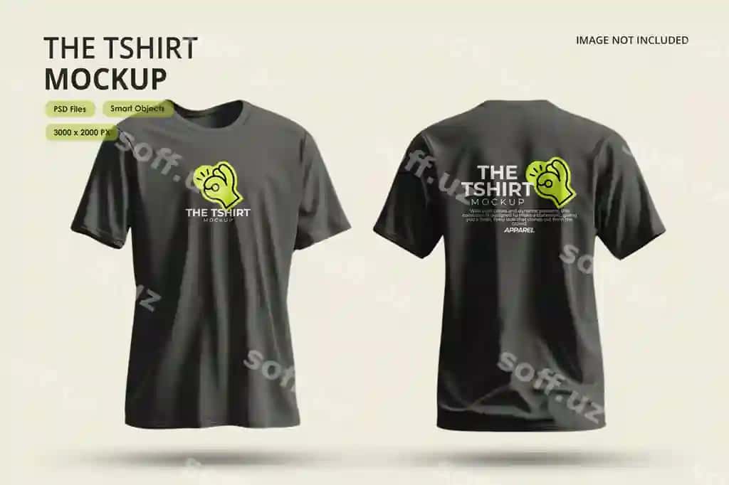 Qora futbolka maketi old tomondan orqadan | Black t shirt mockup front back views