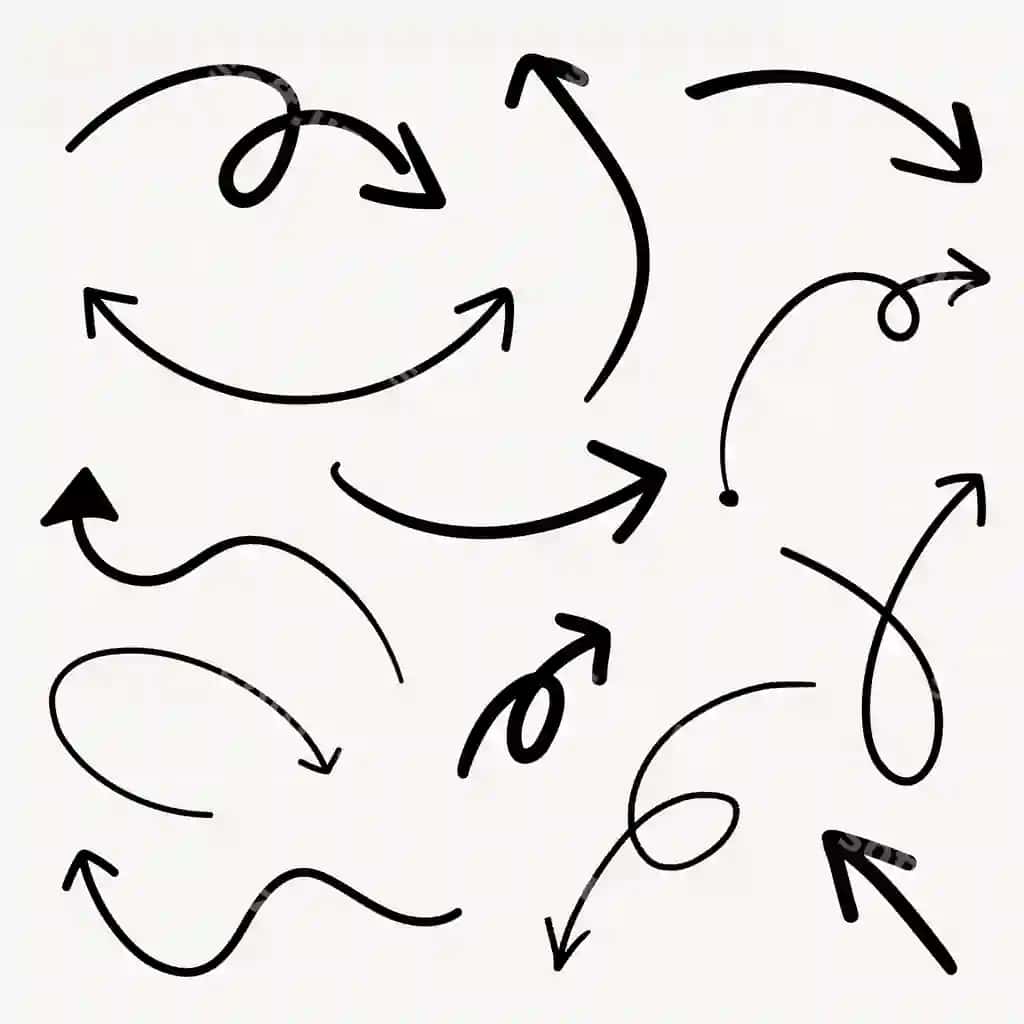 Qora rangli doodle o'qi dizayn elementlari to'plami | Black doodle arrow design element set