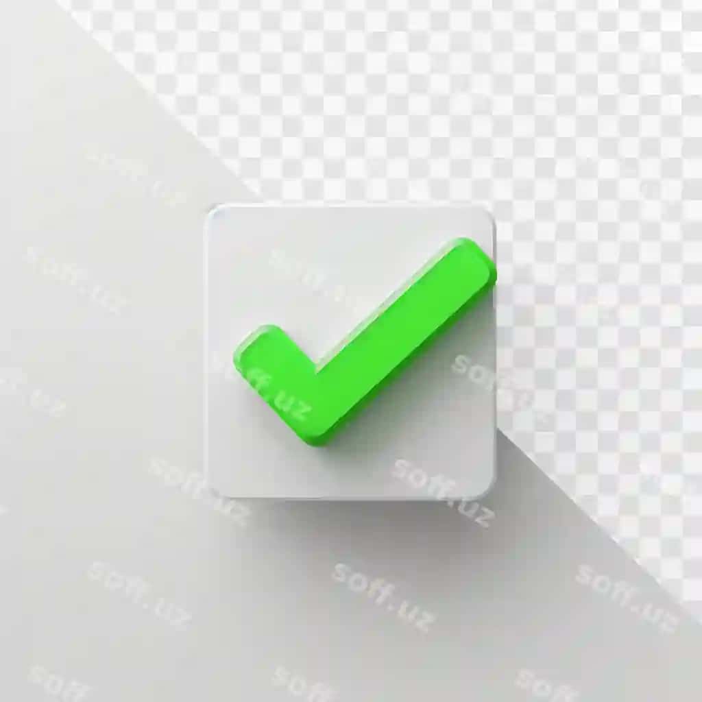 Yashil belgi oq kvadrat shaklida bo'lib, yashil belgi qo'yilgan | Green tick is white square with green tick it