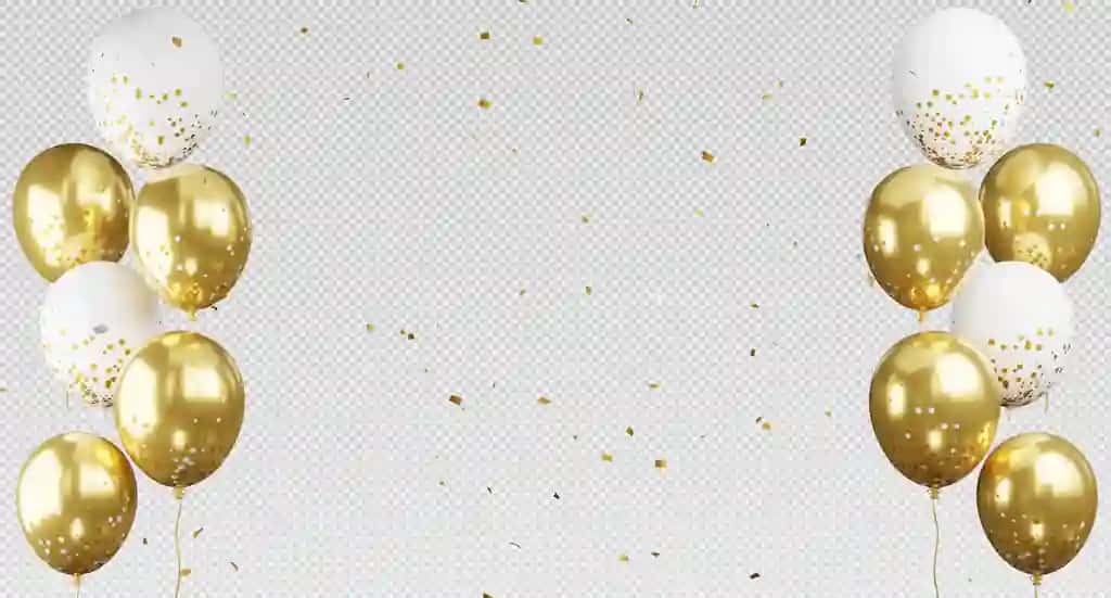 3D render konfeti bilan uchayotgan oltin sharlar | 3d render golden balloons flying with confetti