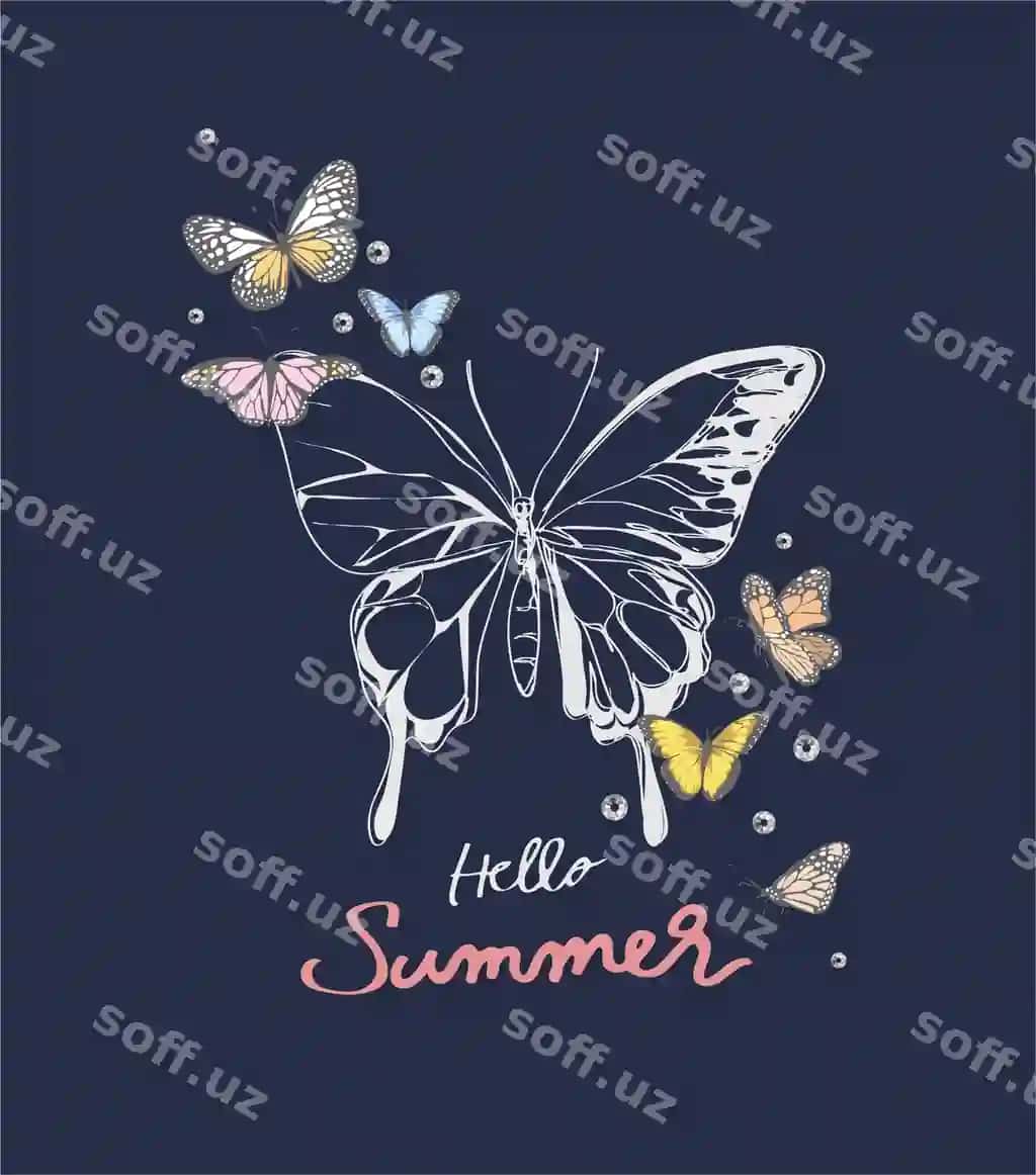 Salom yoz slogan qollanma chizilgan chirchkalat va brilliant illustratsiyasi bilan | Hello summer slogan with hand drawn butterflies diamond illustration