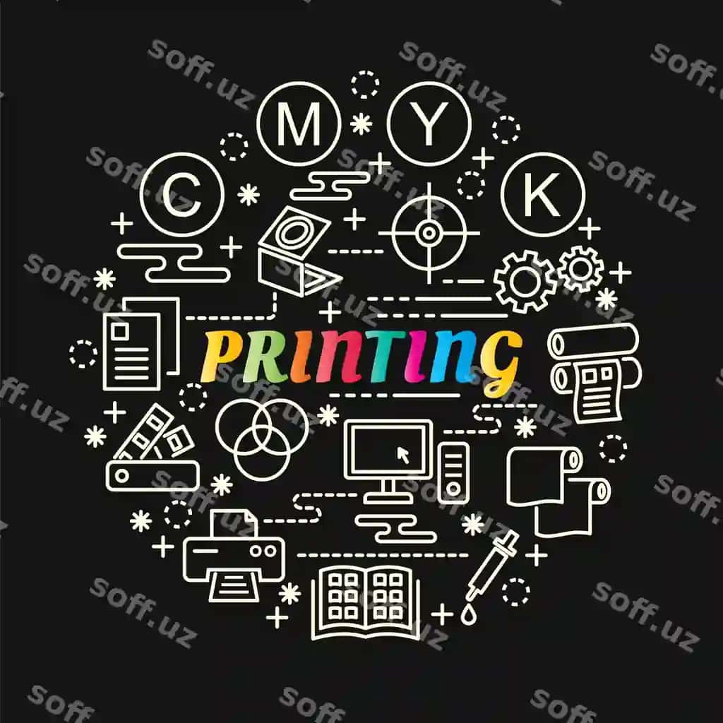 Chiziq piktogrammalari o'rnatilgan rangli gradientni chop etish | Printing colorful gradient with line icons set