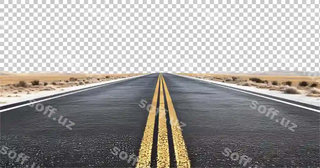 Chegsiz sahro avtomagistrali sariq belgilari anqiq osmonlar | Endless desert highway with yellow markings clear skies