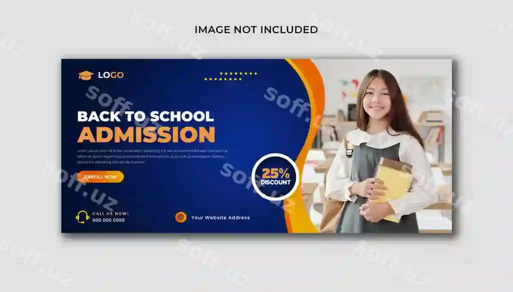 Maktabga qabul qilish uchun ijtimoiy media muqova banner shabloni | Back school admission social media cover banner template