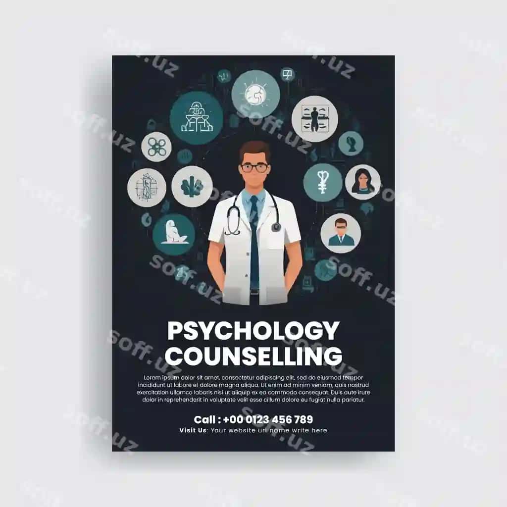 Mental sog'liq psixologik konsultatsiya chop etish flyer-poster shabloni | Mental health psychological counseling print flyer poster template