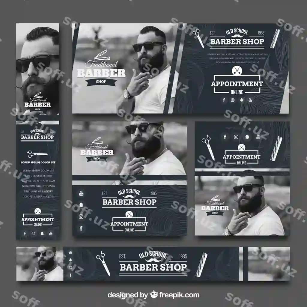 Vintage kolleksiya soch qizarttirish saloni banneri | Vintage collection barbershop banner
