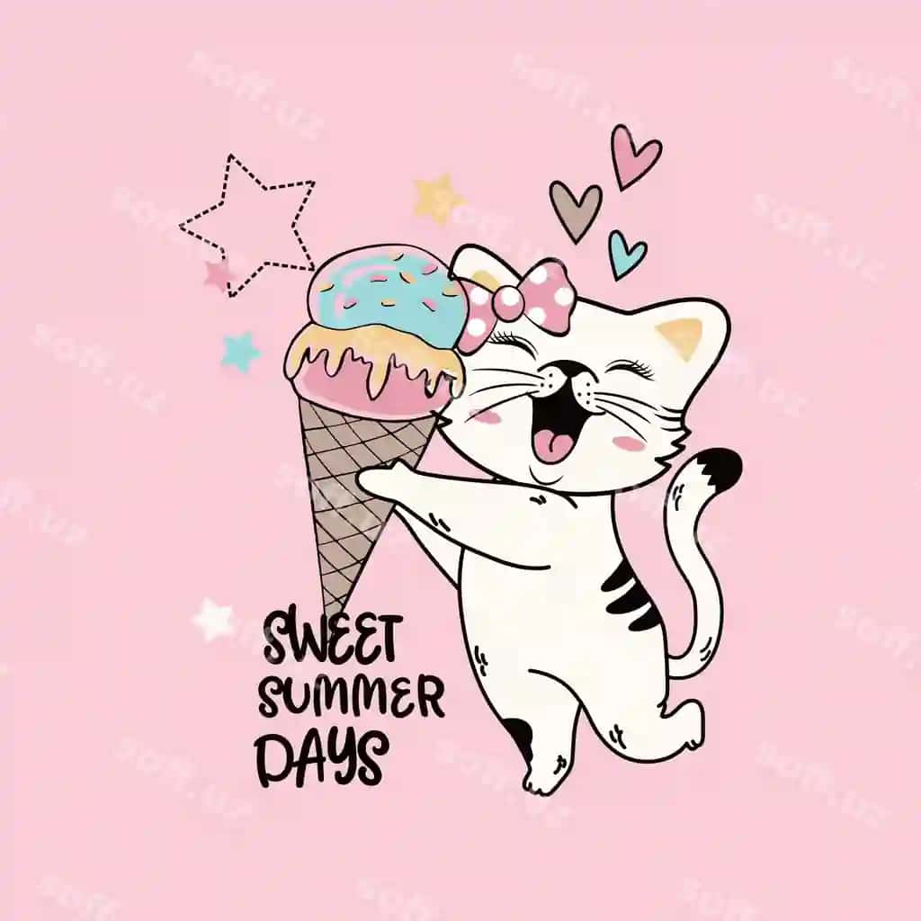 Vector mashaqli mushuk muzlatmani sevaman | Vector cute cat loves ice cream