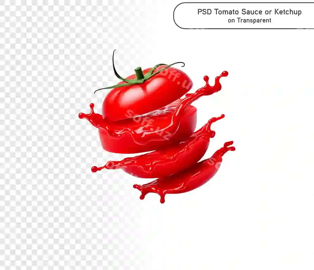 Psd qizil pomidor suvi bilan ketchup splash izolyatsiya png shaffof | Psd red tomato with juice ketchup splash isolated png transparent