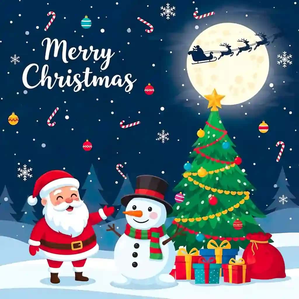 Santa Klaus qordan odam bilan Rojdestvo afishasi dizayni | Christmas poster design with santa claus snowman